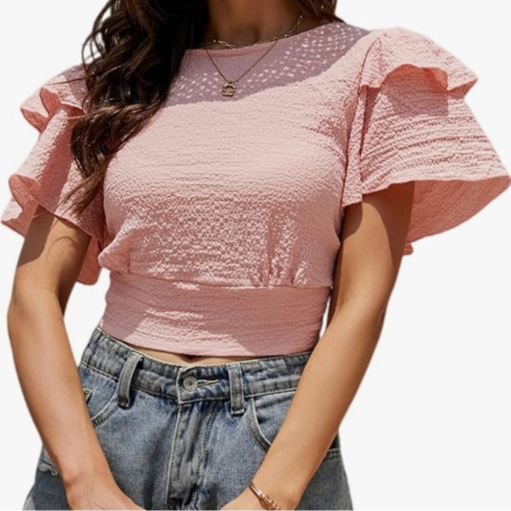 Elegant Pink Ruffle Sleeve Top